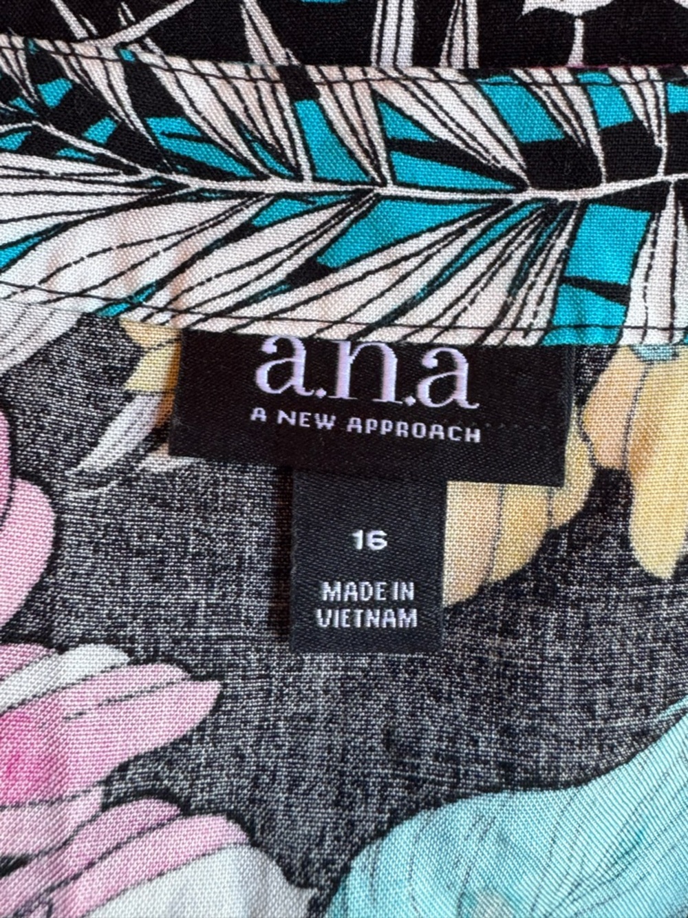 a.n.a Black Floral V-Neck Midi Dress with Yellow & Teal Blooms 16 EUC - Picture 6 of 7